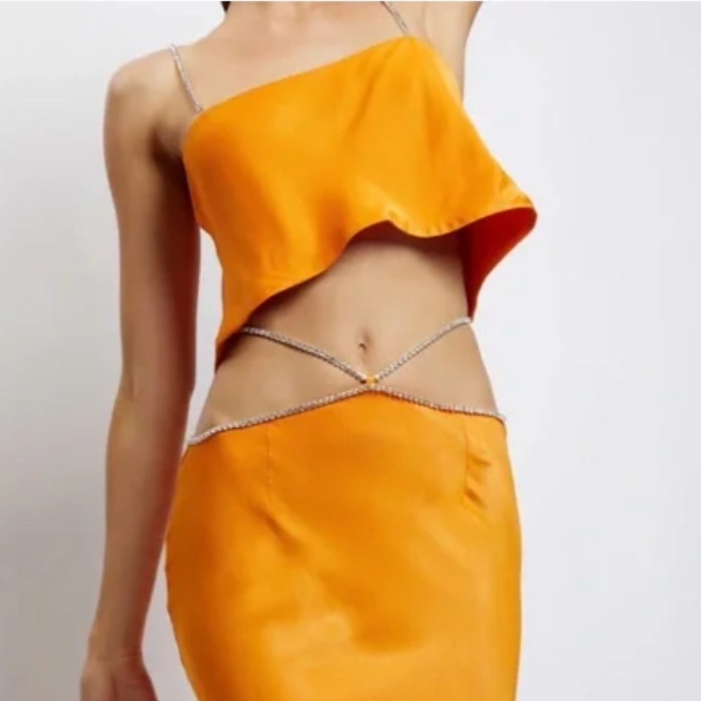 🌟NWT Meshki | Dayana Gem Strap Crop Top in Mandarin